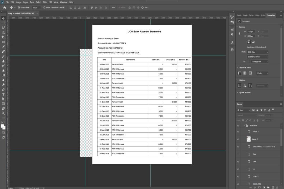 Modèle Word et PDF de relevé de compte bancaire UCO en Inde template Modèle Word et PDF de relevé de compte bancaire UCO en Inde template